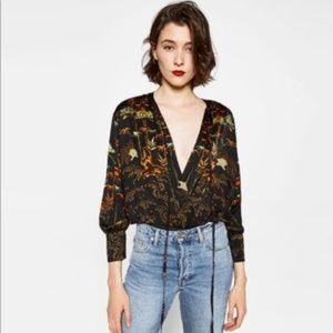 Zara Oriental Print Bodysuit, NWOT